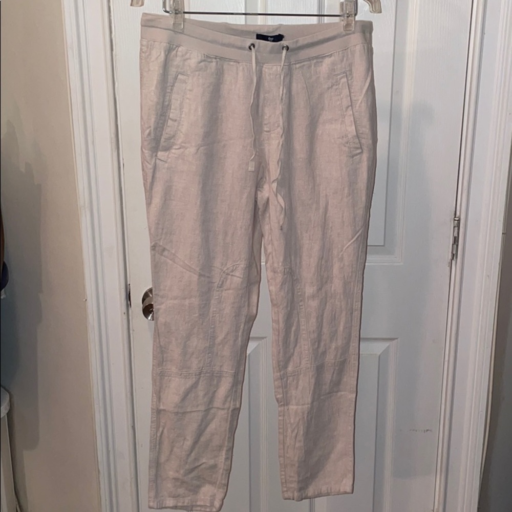 GAP Linen Tan/Cream Straight-Leg Trouser Pants!